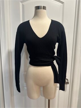 Ramy Brook V-Neck Wrap Waist Black Sweater size small EUC